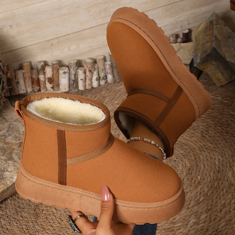 Faux Suede Platform Winter Boots for Women Warm Thicken Plush Anti Slip Snow Boots Woman Comfy Sliop On Thick Sole Ankle Booties