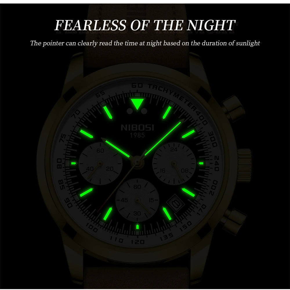 NIBOSI Men Watch Luxury Sports Waterproof Leather Clock Chronograph Watches 1