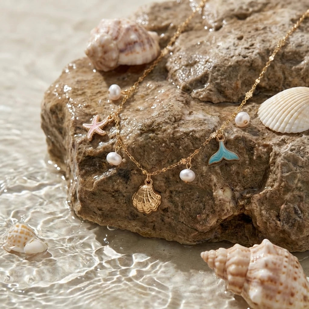 Summer Beach Pearl Starfish Shell Necklace Bohemian Ocean Theme Choker For Women Vacation