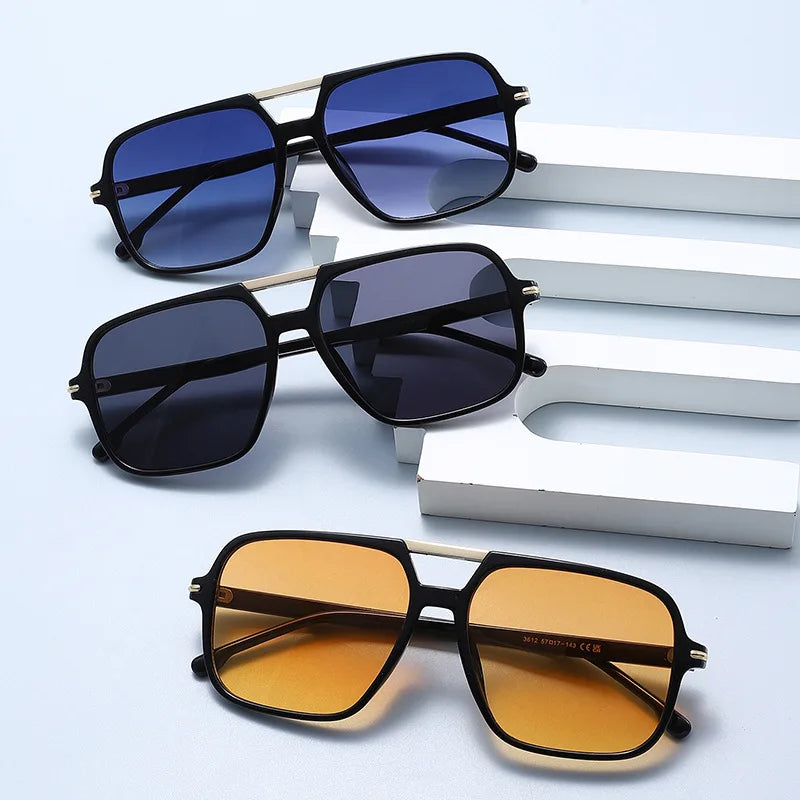 JNPCXI New Fashion Double Bridges Sunglasses Women Square Rivets Orange Gradient Shades UV400 Men Sun Glasses