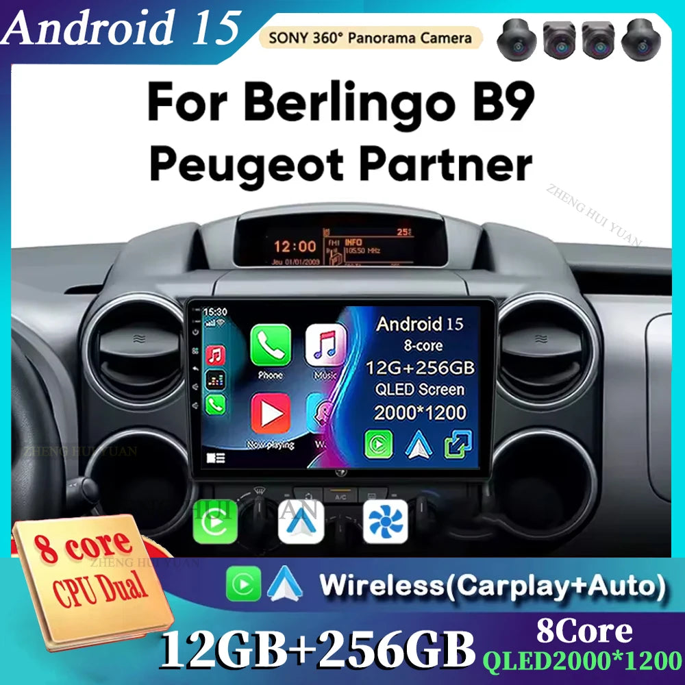 Android 15 Car Radio For Citroen Berlingo B9 Peugeot Partner Wireless Carplay Android Auto Stereo 4G Car Multimedia Player DSP 2