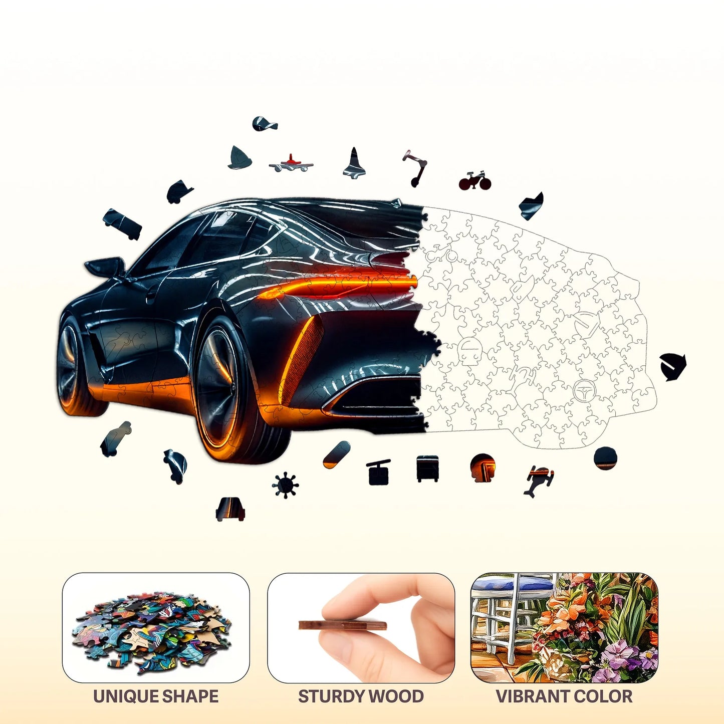 Luxury Sports Car Wooden Jigsaw Puzzle Sleek Design And Realistic Details Christmas and Halloween Gift Toy For Teen And Kid