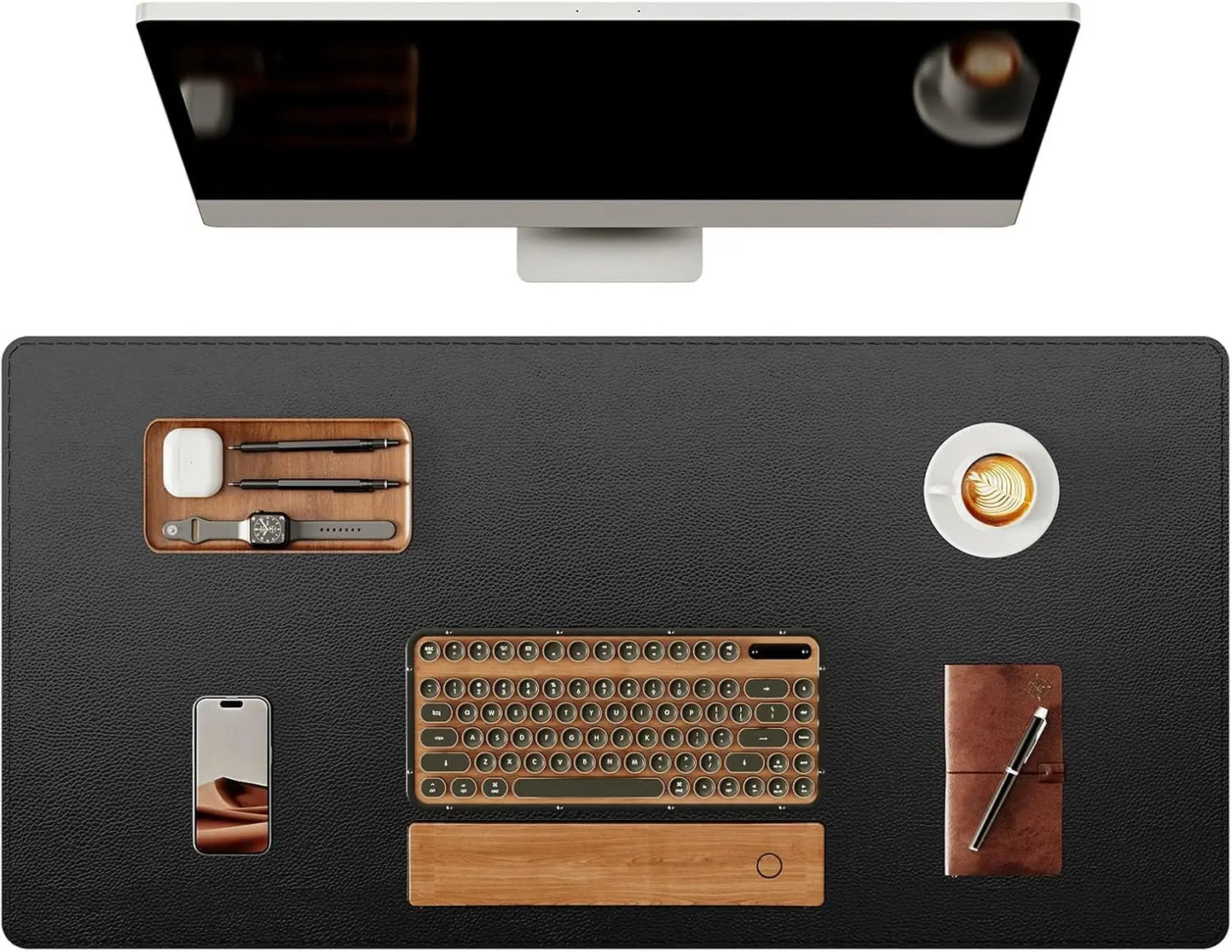 YSAGi Genuine Leather Desk Mat,Office Desk Pad, Thick Premium Table Pad with Stitched Line, Non-Slip Laptop Pad with Rubber Base