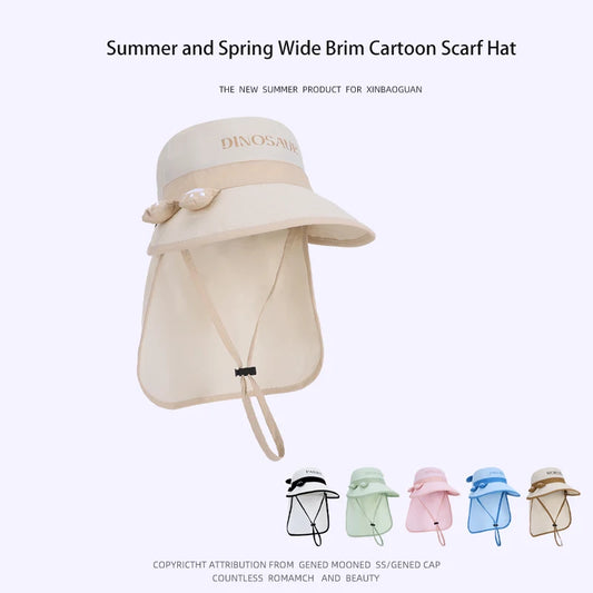 2265-Summer outdoor children's sun protection hatforboysandgirls,cartoonandcute,withalargebrimanddetachablecape,fisherman style.