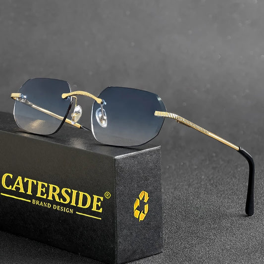 CATERSIDE New Retro Rimless Sunglasses Men's Polygon Luxury Brand Designer Sun Glasses Women Party Festival Eyewear Gift Case