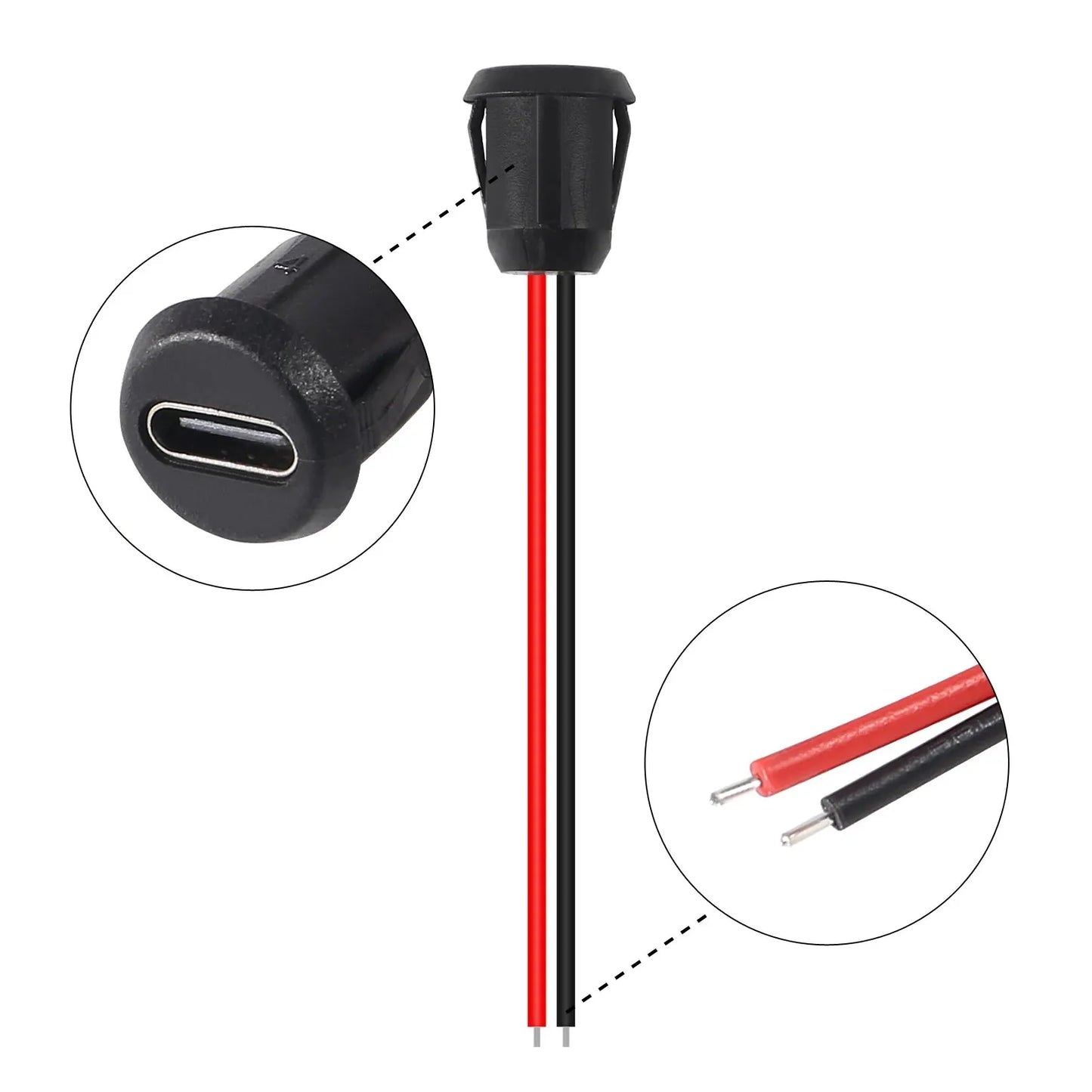 5pcs Type-C Female 2Pin USB Connector Type-C Waterproof with Female Socket Fast Charging Jack Charging Port USB-C Charger Plug