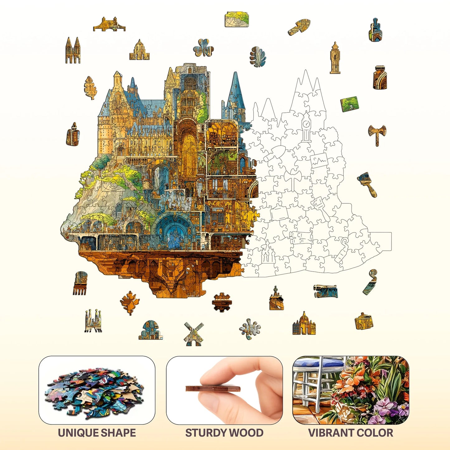 Science Fiction City Wooden Jigsaw Puzzle Wood Home Decor Painting Christmas and Halloween Gift Toy for Teen and Kid