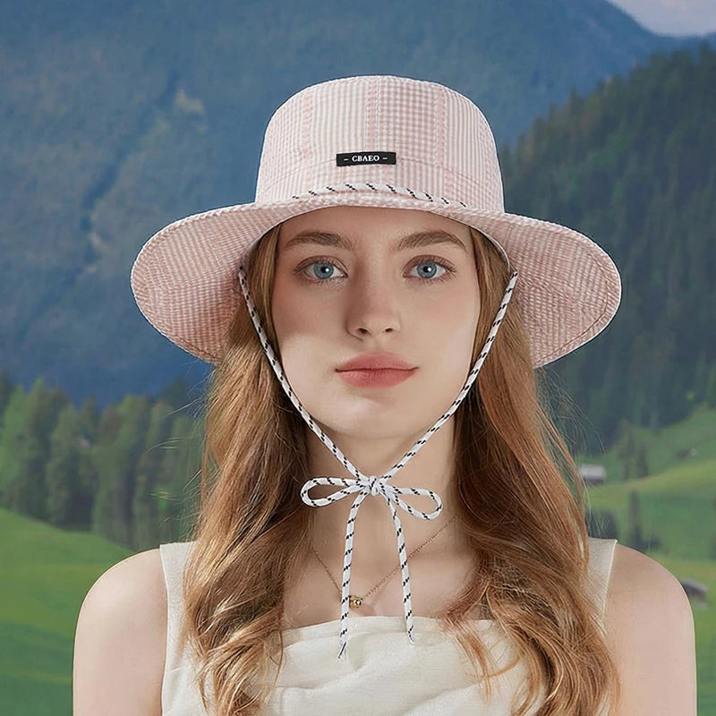 6149-Spring and Summer Women's Casual Fashion Striped Fisherman Hat for Beach Trips with Large Brim for Sun Protection
