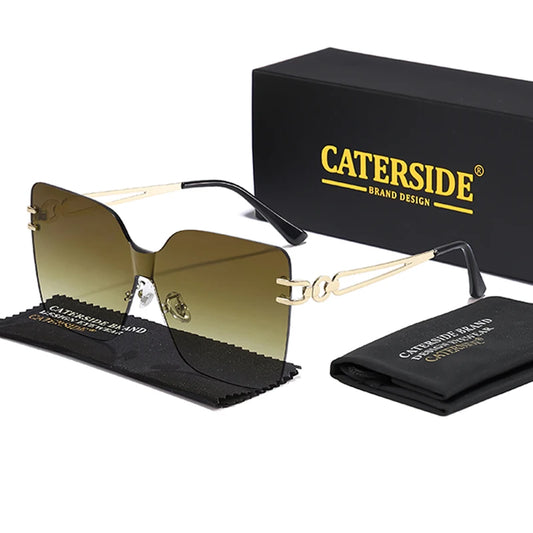 CATERSIDE Rimless Sunglasses For Women Men Fashion Small Square Gold Frame Brand Design Tea Shades Rectangle UV400 Eyewear