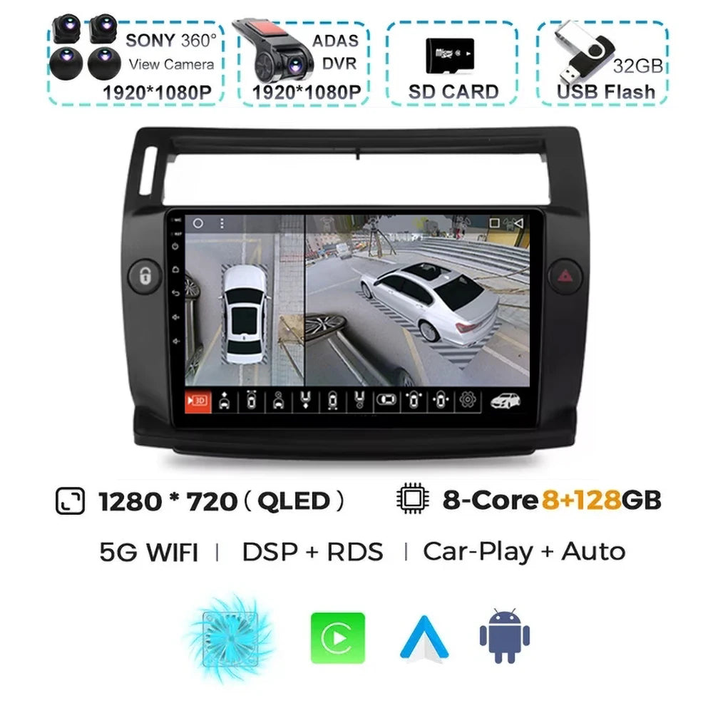 For Citroen C4 C-Triomphe C-Quatre 2004 - 2009  Carplay Auto Android 15 Car Radio Multimedia Video Player Navigation wifi 4G RDS