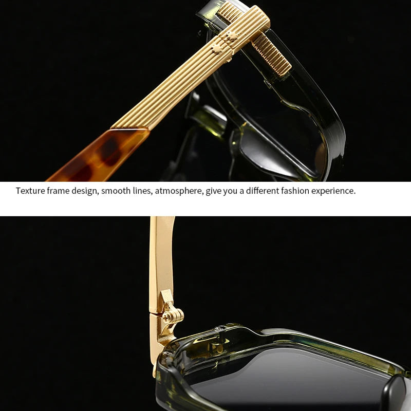 JNPCXI Ins Popular Fashion Double Bridges Square Sunglasses Women Retro Rivets Green Green Men Punk Sun Glasses Shades UV400