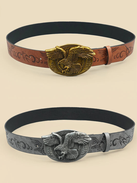 Western Denim Style Belt, Eagle Carved Buckle, Ethnic Style Printed Belt, Daily Commuting and Leisure Vacation Accessories