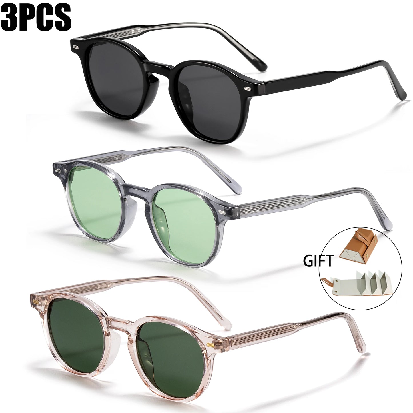 CATERSIDE Polarized Round Sunglasses Men TR Frame Core Insert Leg Sun Glasses Women Set Retro Driving Fishing Punk Eyewear UV400