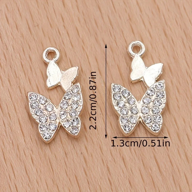 6Pcs Gold Plated Crystal Butterfly Charm Pendant for Jewelry Making Bracelet Necklace Earrings DIY Accessories