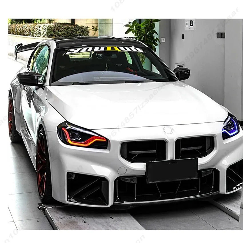 For BMW M2 Series G87 2020-2025 CS Style Racing Grills Front Bumper Air Vent Cover Trim Foglamp Mesh Grill Frame Body Kit Black