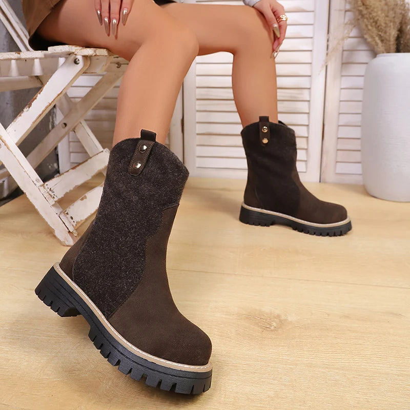 Plus Size 43 Platform Ankle Boots Women Autumn Winter Thick Bottom Flock Short Booties Mujer Anti Slip Round Toe Knight Boots