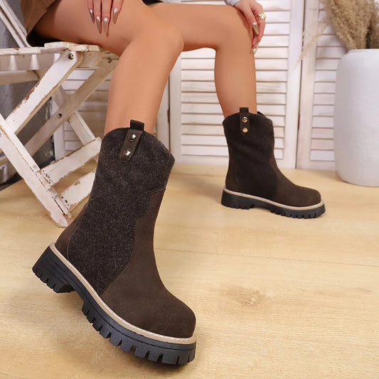 Plus Size 43 Platform Ankle Boots Women Autumn Winter Thick Bottom Flock Short Booties Mujer Anti Slip Round Toe Knight Boots