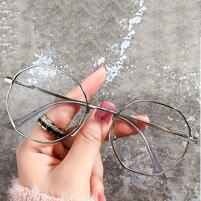 [Octagonal Polygon Frame Flat Mirror Glasses] Celebrity Octagonal Glasses Frame Personalized Polygon Anti-blue Light Flat Mirror