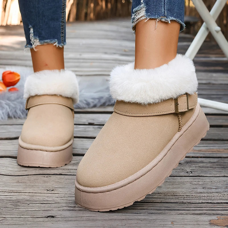 Fluffy Fur Platform Snow Boots Women 2025 Fashion Buckle Short Plush Ankle Boots Woman Comfortable Thick Sole Warm Winter Shoes