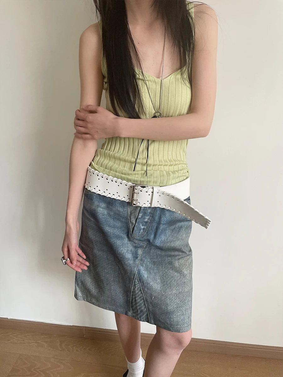 2025 Spring/Summer New Wide-Edged Woven Handmade Punk Denim Skirt With A Stylish Belt For A Versatile