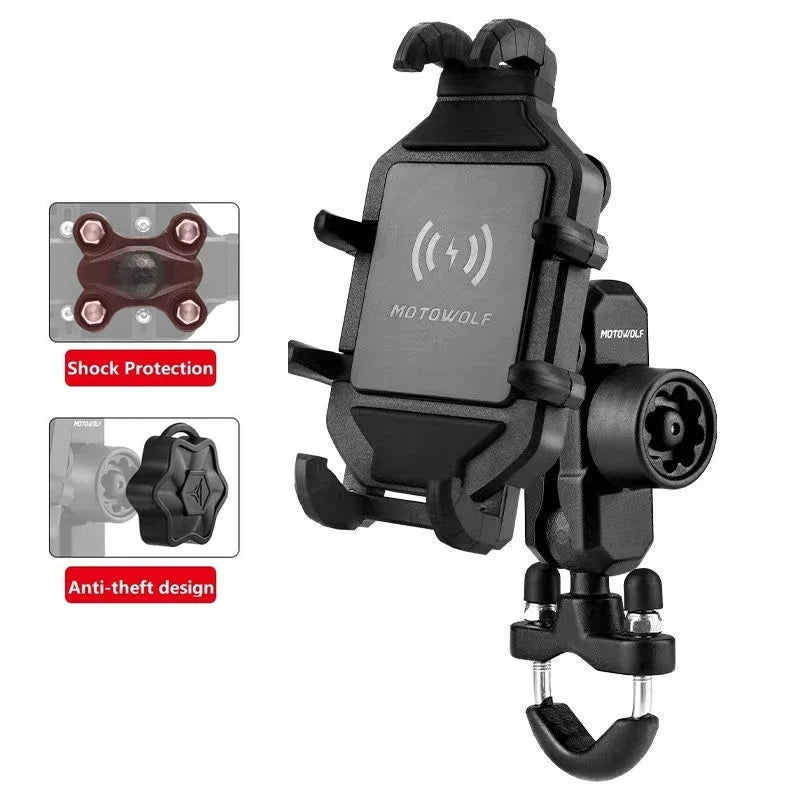 Motorbike Wireless Charger 4-7in Phone Holder, 3.0 Quick Charging GPS Moto Mount