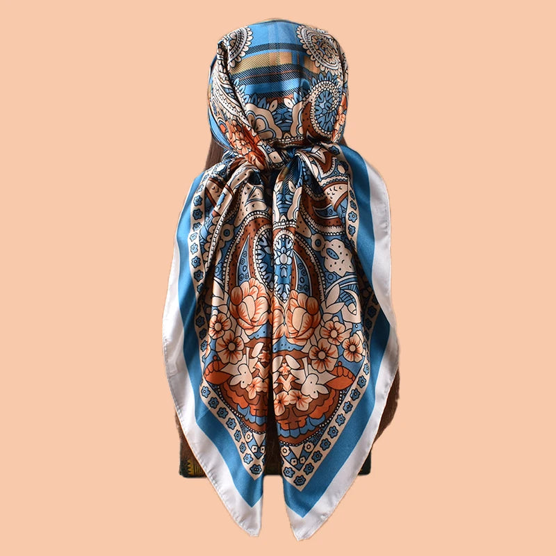 1PC Ladies Multicolored Peacock Feather Pattern Large Scarf Fashionable Wrap Headscarf for Travel Party Ladies Silk Scarf