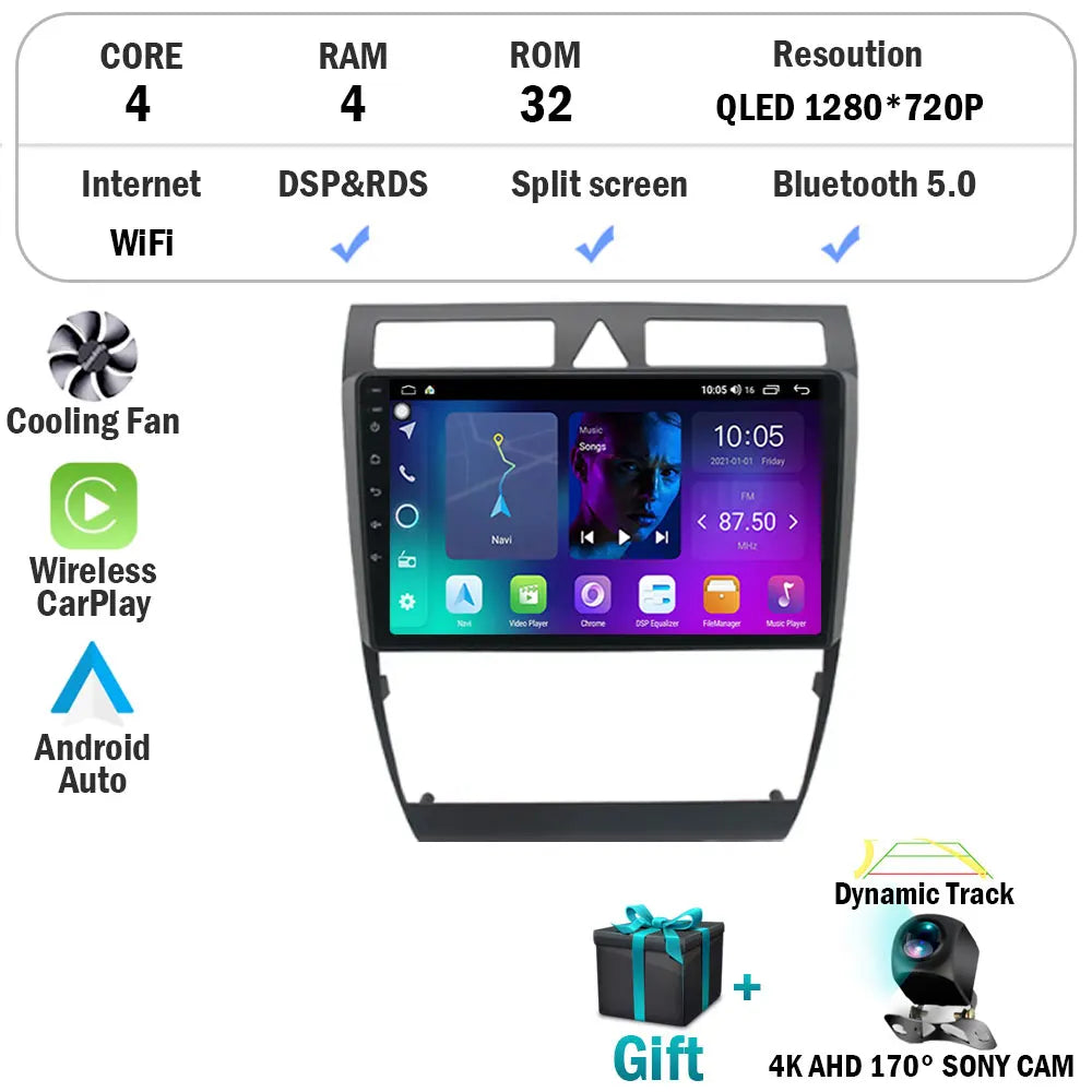 Android 15 Car Autoradio Multimedia Video Player for Audi A6 C5 1997-2006 S6 RS6 GPS Stereo Audio Wireless Carplay Head Unit