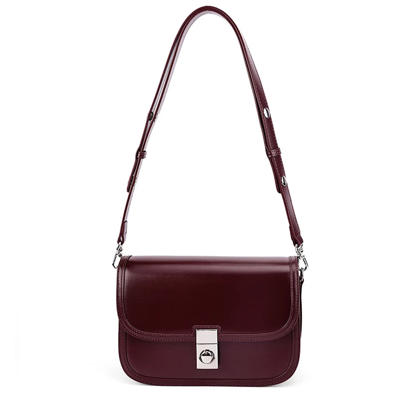 Genuine Cowhide Leather Flap Crossbody Bag for Women Vintage Saddle Shoulder Bag with Silver Lock Luxury Designer Messenger bags