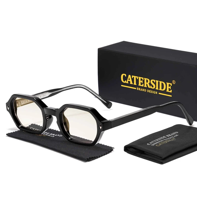 CATERSIDE Fashion Polygon Sunglasses Men Small Frame Gradient Lens Sun Glasses for Summer Beach Party Ideal Choice for Gifts