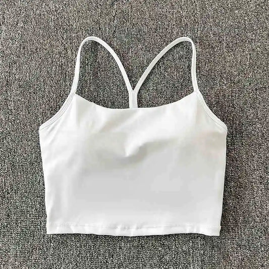 Training yoga vest, nude cross suspender, beautiful back, sports bra, detachable chest pad, fitness bra, gathered and shock-abso