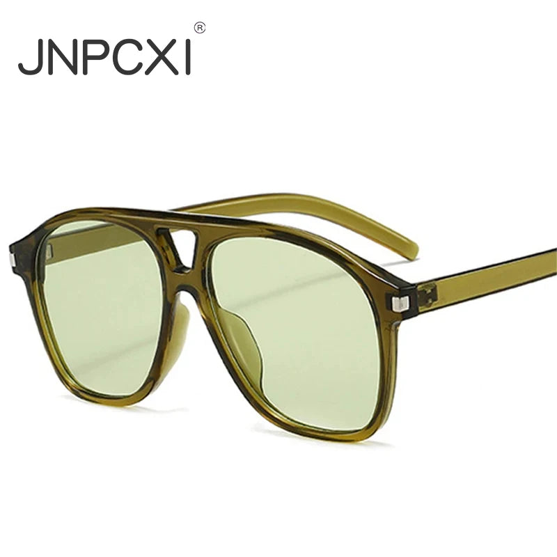 JNPCXI Ins Popular Fashion Double Bridges Pilot Sunglasses Women Retro Clear Ocean Lens Shades UV400 Men Trending Sun Glasses