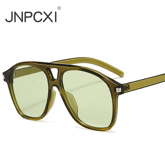 JNPCXI Ins Popular Fashion Double Bridges Pilot Sunglasses Women Retro Clear Ocean Lens Shades UV400 Men Trending Sun Glasses