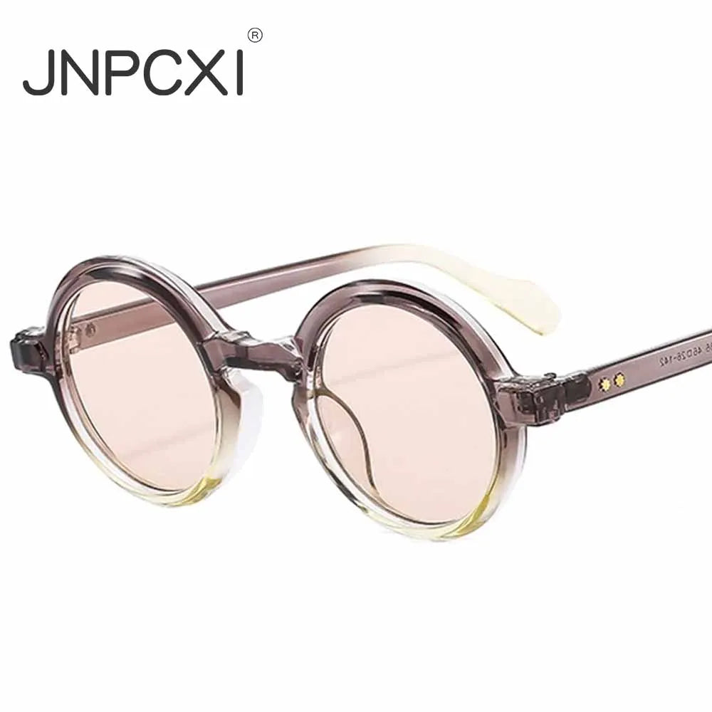 JNPCXI Retro Round Punk Women Sunglasses Fashion Double Color Gradient Purple Shades Men Rivets Sun Glasses UV400
