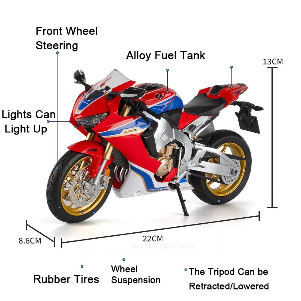 1:9 Honda CBR1000 Monkey Alloy Motorcycle Model Diecast Toys Front Wheel Steering Light Miniature Vehices Children Birthday Gift