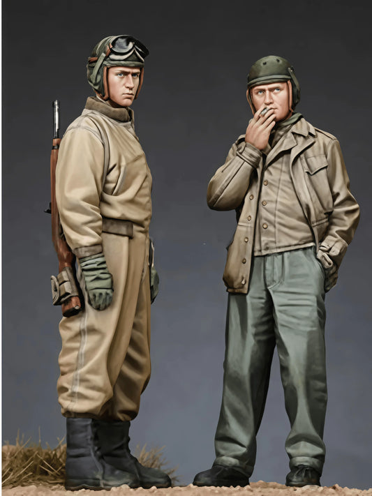 1/35 Resin Figure Assembled Model Kit Military Miniature Statue US Tank Crew Set(2 Figures) Unpainted
