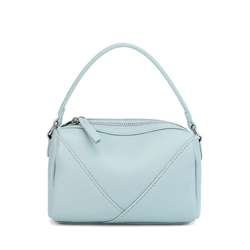 Genuine Cowhide Leather Mini Crossbody Bag for Women Pebbled Leather Top Handle Crossbody Bag with Geometric Stitching