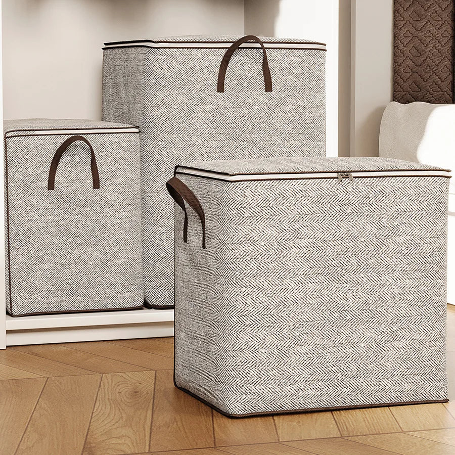 Non-woven Fabric Large Capacity Zipper Storage Bag, Suitable for Organizing and Storing Bedding, Clothes and Blankets