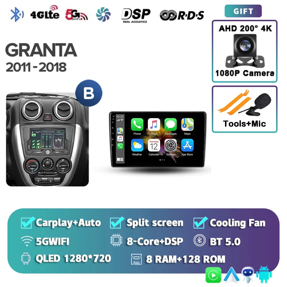 For LADA Granta Sport 2011 - 2018 Android 15 12+256GB 4G WIFI Car Radio Carplay Auto Multimedia Stereo Video Player GPS Navigati
