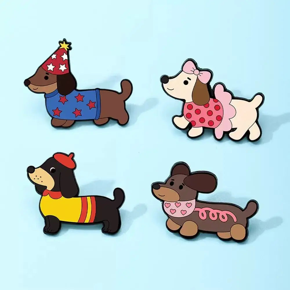 4pcs Cute Dachshund Cartoon Enamel Pin - Lapel Brooch Badge for Backpack/Clothing Animal Themed Jewelry Gift for Dog Lovers