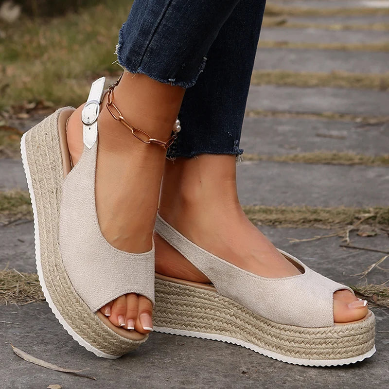Lightweight Peep Toe Wedges Sandals Women 2026 Summer Back Strap Platdorm Sandles Woman Plus Size 43 Comfy Thick Sole Sandalias