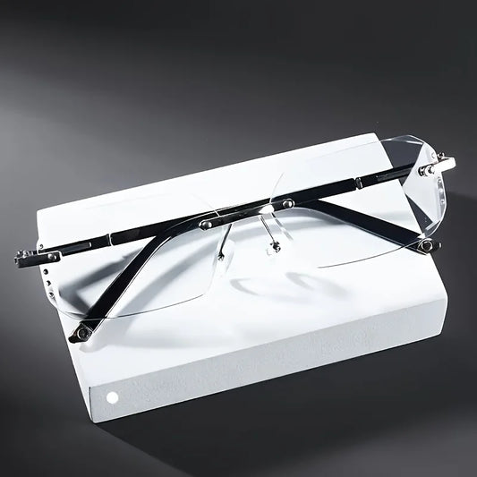 A stylish, unisex, frameless flat-lens sunglasses with transparent lenses, featuring a rectangular design for casual wear.