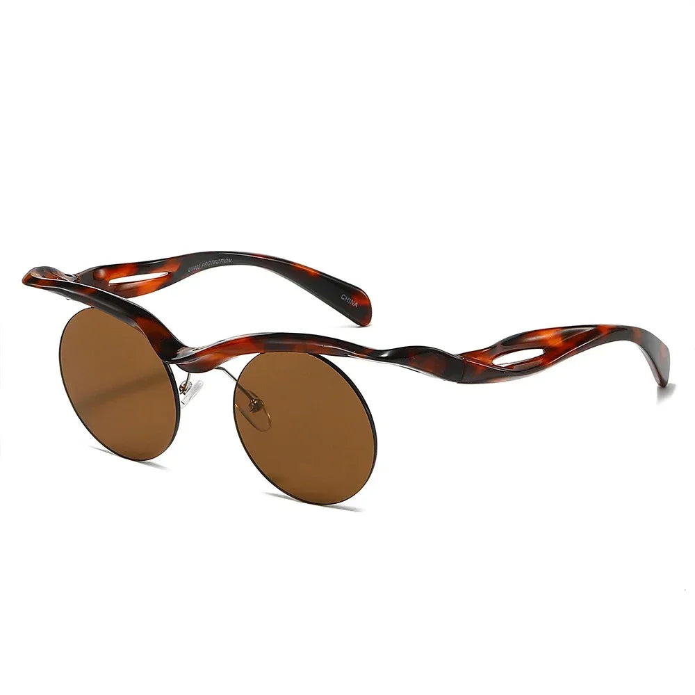 JNPCXI Retro Unique Rimless Round Sunglasses Fashion Clear Ocean Lens Shades UV400 Brand Designer Men Punk Mirror Sun Glasses