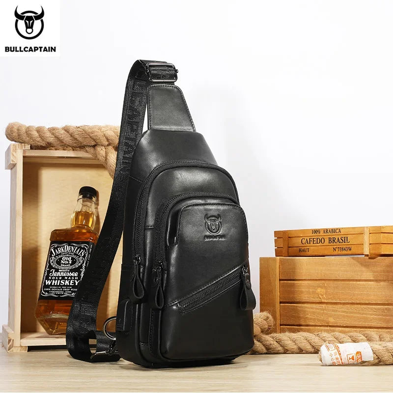 BULLCAPTAIN 2022 The Latest Men's Leather Chest Bag Large Capacity Casual Men's Messenger Bag Classic Leather Chest Bag XB 127