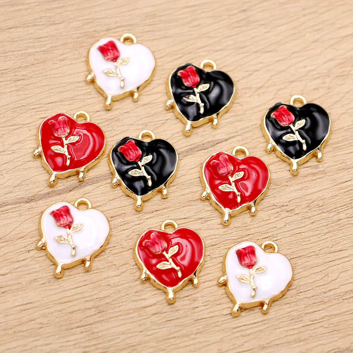 10Pcs Golden Color Rose Heart Charms for Jewelry Making DIY Necklace Bracelet Earrings Accessories Valentine's Day Gift