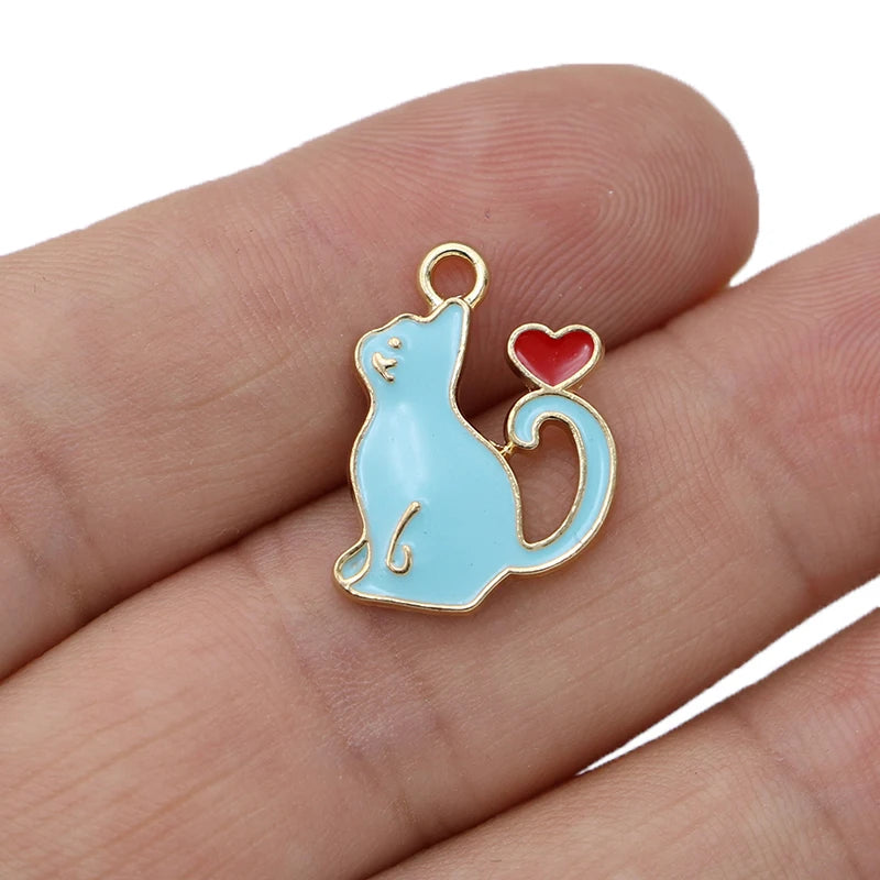 10Pcs Gold Plated Pink Enamel Cat Charms Pendant Jewelry Making Earrings Bracelet Necklace Accessories DIY Craft 20x16mm