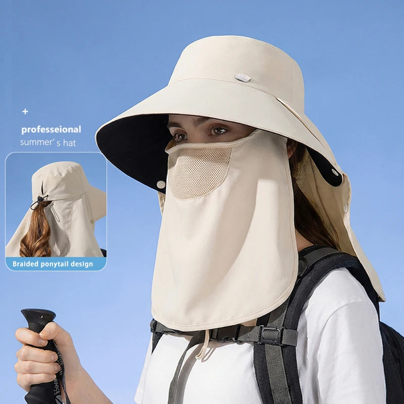 6184-New spring and summer women's outdoor cycling detachable face mask sun hat withwidebrim,shawl-likeheadcover, neck protector