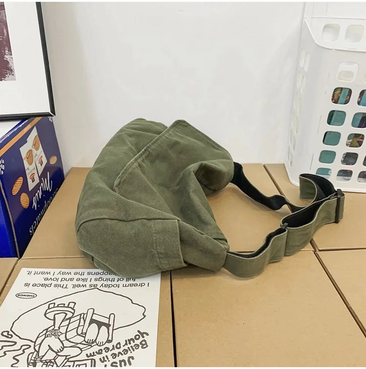 Female Canvas Fabric Hobo Soft Slouchy Shoulder Bag sac Student Leisure Medium Size School Book Laptop Pouch Messenger Side Bag