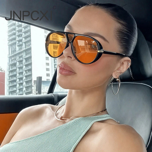 JNPCXI Oversized Pilot Oval Punk Sunglasses Women Big FrameLuxury Vintage Double Beam Sun Glasses For Lady Outdoor Eyewear UV400