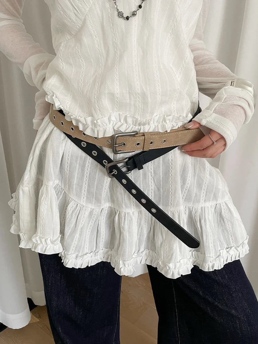 Retro Simple Hollow Out Belt For Women Matte Casual Hot Girl Style With Half Skirt Versatile Fashion Personal Belt