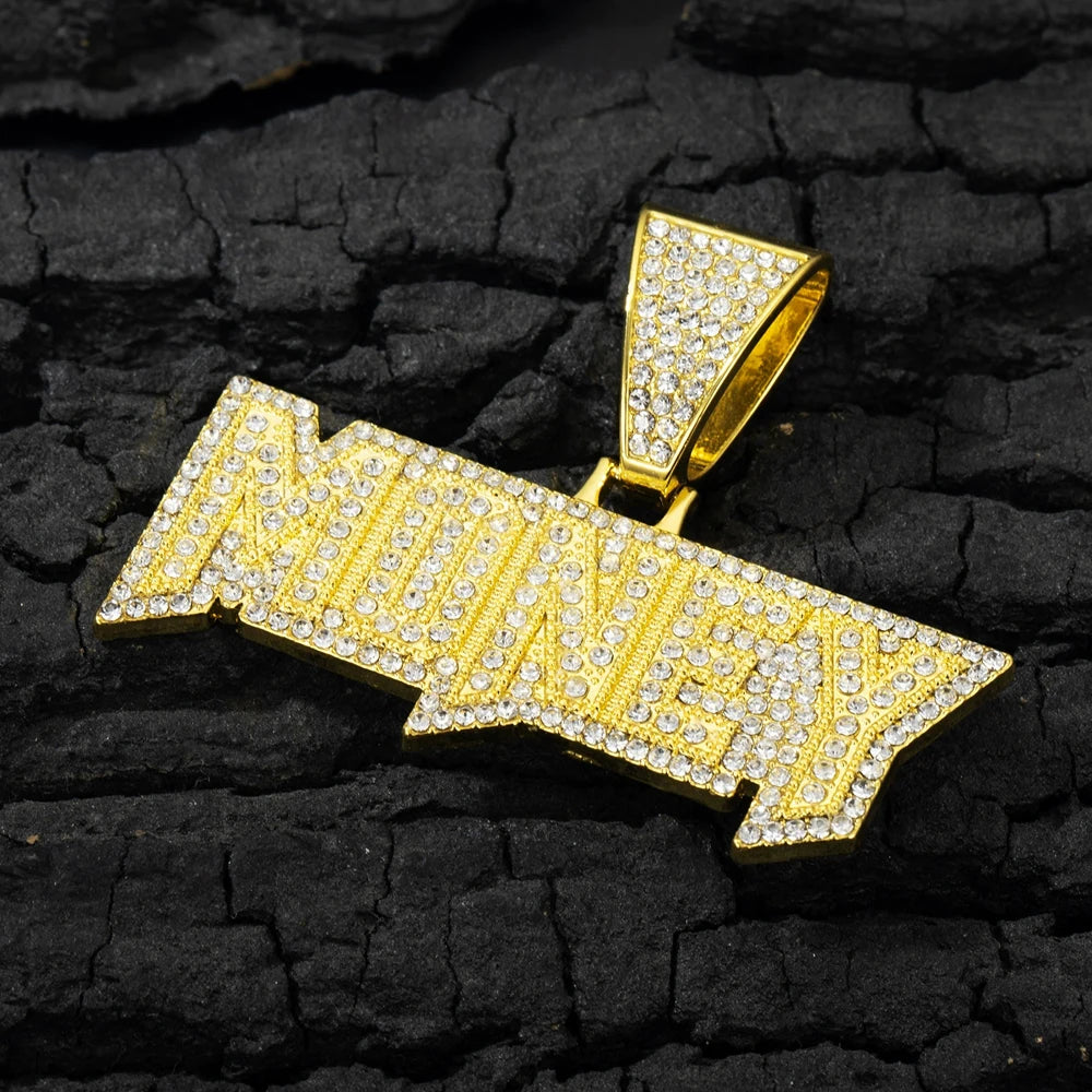 Men's Luxury Iced Out Bling Letter Money Pendants Necklace With Long Twist Rope Chain For Woman Men Hip Hop Jewelry Gift for Him